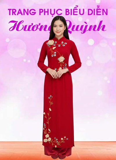 Áo dài đỏ hoa dây